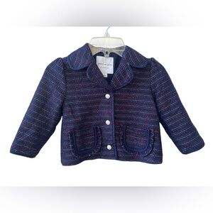 Janie And Jack Boucle Ruffle Pocket Jacket Tweed Navy Red Girl’s Sz 6